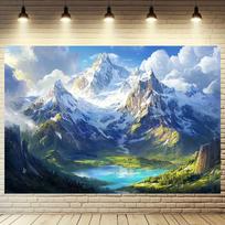 A Himalayan mountain backdrop - a vibrant polyester wall hanging featuring snow-capped mountains, green valleys and serene lakes 47.2x31.5inch/120*80cm