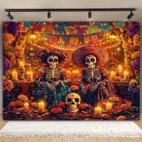 1pc Grim Reaper Party Background Banner, Skull Garland Decoration, Polyester, Suitable for Weddings, Birthdays, Anniversaries 47.2x31.5inch/120*80cm