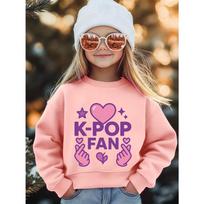 Kids K-POP Fan Graphic Crewneck Sweatshirt, Korean Pop Heart Sign Print Casual Autumn Winter Top 110 juoda