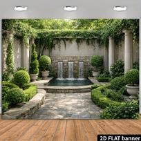 2D planar triple water curtain courtyard backdrop fabric - durable polyester material - photography backdrop 47.2x31.5inch/120*80cm