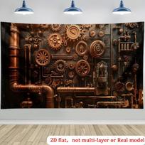 A huge-sized garage background decorated with steampunk-style gears and pipes for a birthday celebration event 47.2x31.5inch/120*80cm