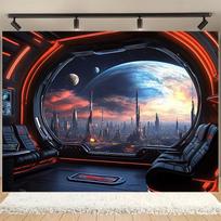 The future spaceship city landscape backdrop polyester fiber photo banner indoor/outdoor party decoration 47.2x31.5inch/120*80cm