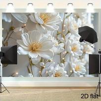 2D Minimalist White Flower Themed Backdrop Photo Background Banner 47.2x31.5inch/120*80cm