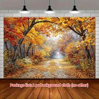 2D plane, autumn forest path with fallen leaves as the background fabric for the room decoration, polyester fiber 100x150cm