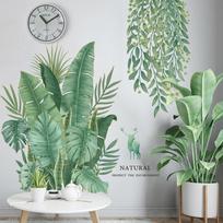 Žalių lapų sienų lipdukai namams, svetainei, dekoratyvinis vinilinis sienų lipdukas, tropiniai augalai, pasidaryk pats, vaiko durų muralai, tapetai 30*90cm white
