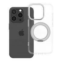IPhone 15 Pro case with circular ring stand, MagSafe compatible, transparent frame