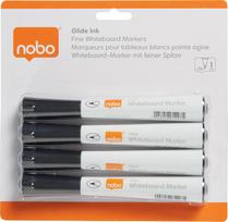 NOBO Glide whiteboard markers, fine tip, black, 4 pcs (1915392)