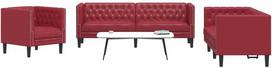 Sofa Chesterfield sofų komplektas, 3 dalių, raudonojo vyno spalvos