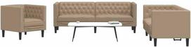 Sofa Chesterfield sofų komplektas, 3 dalių, kapučino, dirbtinė oda