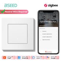 BSEED Zigbee Curtain/Light/Roller/Dimmer Switch Series Wall Smart Click Switches Shutter Backlight Plastic Frame Tuya APP Switch White&EU standard