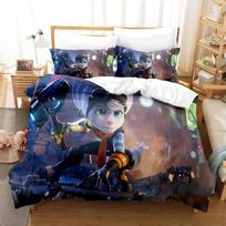 Game Cartoon Ratchet Clank Rift Apart Bedding Set Boys Girls Twin Queen Full Size Duvet Cover Pillowcase Bed Adult Bedroom EU Single(135*200cm)3pcs