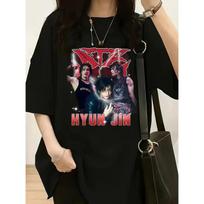 2026 Stray Kids Hyunjin Summer Fashion Trendy Men Women Vintage Top Hip Hop Streetwear Oversized Tshirt Short Sleeve Casual Clothing Y2K 4XL