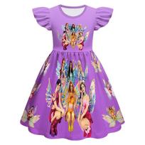 82982 Kids Girls KATSEYE Printed Summer Elastic Dress 100cm violetinė