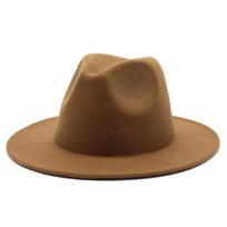 All-match Fedora Hat  Autumn Winter Felt Jazz Hats for Women Men Boy Girls Child Hats Formal Wedding Decorate Panama Cap 52-54cm Kid Size chaki