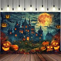 Spooky Halloween Backdrop: Dark Night Bat Castle with Pumpkin O'Lanterns - Perfect for Party Decorations and Photo Booth Props 59x51.1inch/150*130cm gray