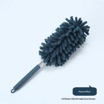 Electrostatic Microfiber Dust Duster Telescopic Bendable Long Handle Lint Free for Cobweb Removal High Places mėlyna