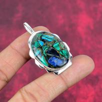 Copper Azurite Malachite Pendant, 925 Solid Sterling Silver Gemstone Jewelry, Handmade Pendant, For Memorial Day 1.96 Inches žalia