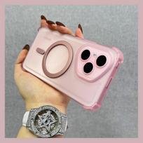 Airbag Shockproof Magnetic Wireless Charging Case For Xiaomi Redmi Note 14 13 12 11 10 Pro 14C 13C 10C 9C 9T Magsafe Clear Cover Redmi 9C rožinė