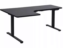 Beliani Reguliuojamo aukščio kampinis rašomasis stalas DESTINES juodas 160 cm 109 cm kairysis