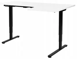Beliani Reguliuojamo aukščio kampinis stalas DESTINES Baltas/juodas 160 cm 109 cm dešininis
