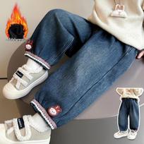 Girls' Fleece-Lined Jeans 2025: Thick Winter Style One-Piece Pants for Baby & Children 130cm black