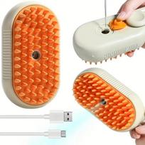 3-in-1 Electric Dog Hair Removal Steamer Comb Splash-Proof Massaging Pet Supplies Plastic Material Cat Steamy Brush (Orange,M) oranžinė