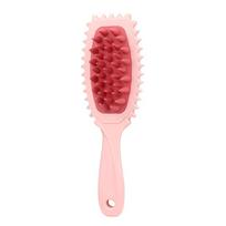 Double-toothed Salon Shampoo Brush & Detangling Hair Comb with Long Plastic Handle for Bath and Salon Use raudona