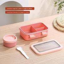 Creative Style Double Layer Bento Box With Dividers And Soup Bowl For Students Pink