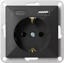 Orno Lizdas vienvietis p/t 2P+Z, Schuko, su pakrovėjas USB A+C Pearl, 16 A, 250 V, PT-17P/USB A+C, juoda