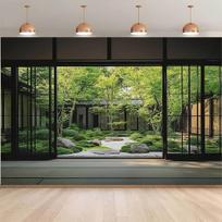 1 Set of modern Japanese garden photography backdrop - a two-dimensional flat background covered with lush green plants 47.2x31.5inch/120*80cm