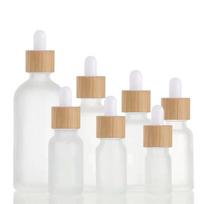 5-100ML Matinio Stiklo Lašintuvas Buteliukas Eterinio Aliejaus Losjono Kosmetikos Odos Priežiūros Indelis Su Mediniu Bambuko Dangteliu Įpilamas Dozatorius 50ML white