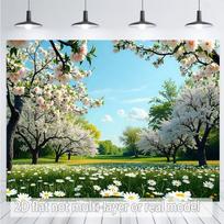 2D plane one piece of a field covered with daisies suitable for living room bedroom office outdoor parties and festivals 47.2x31.5inch/120*80cm