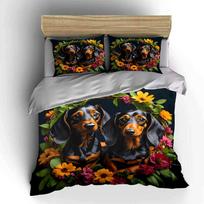 Takso Trejetas su Gėlių Vainiku  vaiko ir suaugusiųjų miegamojo dekoras, Išskirtinis trijų dalių patalynės komplektas dovanai 135x200cm
