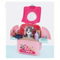 Pet Cat Care Carrier Suitcase Toy Vet Clinic & Doctor Kit for Kids Pet Kitty Grooming Feeding Toys Veterinarian Pretend Play Set