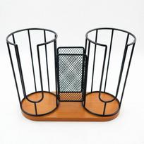 Wooden Base Coffee Cup Lid Holder 3-in-1 Cup Dispenser Rack  Office Kitchen Use