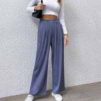 Įprastos klostuotos plačios kelnės moteriškos vasaros biuro moteriškos solidžios tiesios kelnės korėjietiško stiliaus laisvos kelnės Pantaloni Donna 24799 XL tamsiai mėlyna spalva