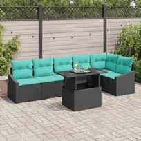 Sodo Sofų Rinkinys su pagalve su saugykla 7 pcs Juoda ir mėlyna