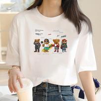 Medvilninis 2024 m. vasaros mielas lokiuko trumpomis rankovėmis moteriškas gatvės stiliaus vintažinis saldus pusiau ilgomis rankovėmis studentiškas topas y2k stiliaus Top T-shirt XS red