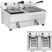 Dvigubos kameros komercinė grupinė keptuvė su čiaupais 230V 2x16L