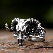 Vintage Gothic Goat Head Skull Ring For Men Stainless Steel Lucifer Animal Jewelry Cool Gift For Boys 8