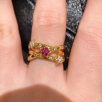 Vintage Open Ring Rose Nebula Red Corundum Star Bubble Diamond Ring for Women Retro Jewelry