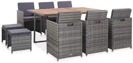 Lauko baldų komplektas Valgomojo komplektas, 11 dalių, antracito, ratanas ir akacija