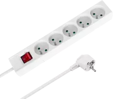 Prailgintuvas, 5 lizdai, 5 m, prancūziško tipo, su jungikliu (3x1,5 mm), Rebel baltas