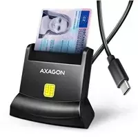 „Axagon CRE-SM4NC“ USB-C išmaniųjų kortelių skaitytuvas. Universalus stalinis USB kontaktinis išmaniųjų ID kortelių skaitytuvas su ilgu USB-C laidu.