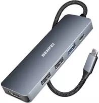 Raycue BENFEI adapter hub 5 in 1 USB-C to 4K HDMI USB-C 100W PD 3x USB A pilka