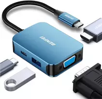 Wiwu Mėlyna BENFEI adapter hub 4 in 1 USB-C to 4K HDMI USB-C 1x USB A VGA mėlynas
