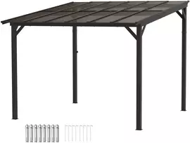 Outsunny Tvirta metalinė sodo pergola (stoginė / paviljonas) su kietu polikarbonato stogu.