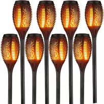 RTO 8x saulės energija varomos sodo lempos su LED žibintuvėliu, liepsnos efektu, ugnies lazdelės dekoracija