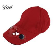 Women\'s Men\'s Summer Fishing Cap with Solar Power Cool Fan Beach Boater Hat raudona