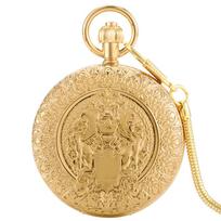 Gold Pure Copper Mechanical Pocket Watch Automatic Self-Wind Pendant Pocket Clock Exquisite Pattern Double Hunters Antique Watch auksas
